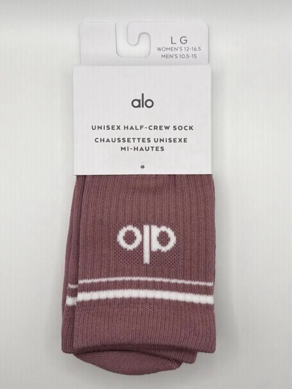 ALO Yoga Half-Crew Athletic Socks in Mauve with White Stripes